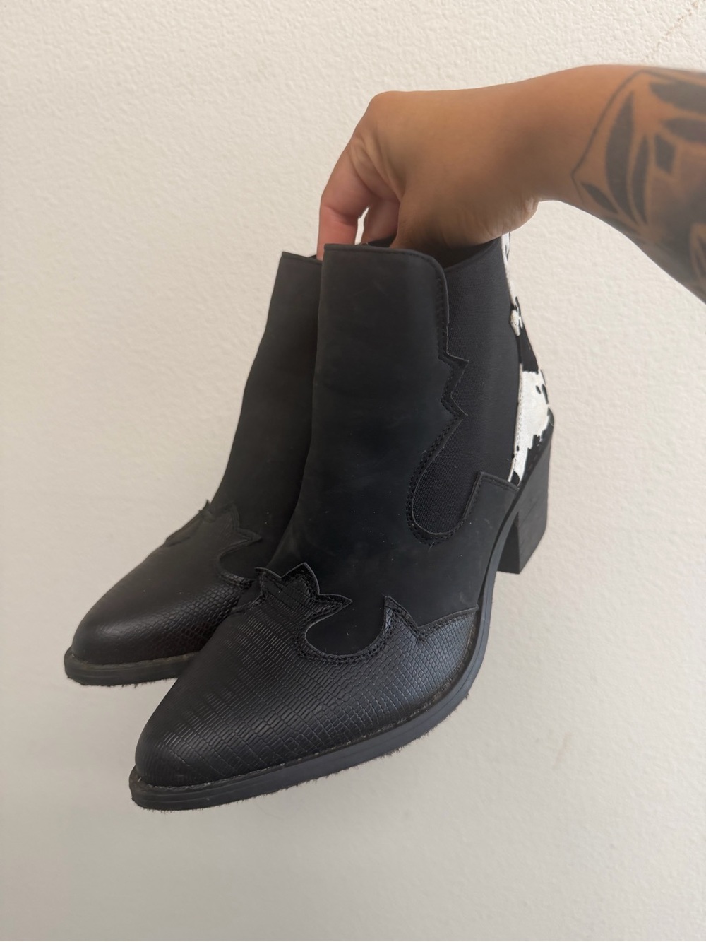 Altar'd State Black Western Ankle Boots with Cowhide Accent